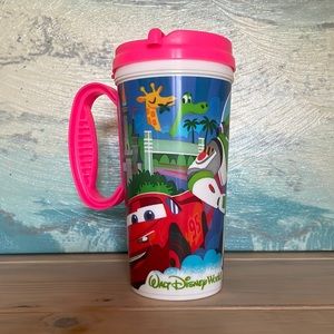 WALT DISNEY WORLD mug pink white Buzz Dory Lightening McQueen EUC